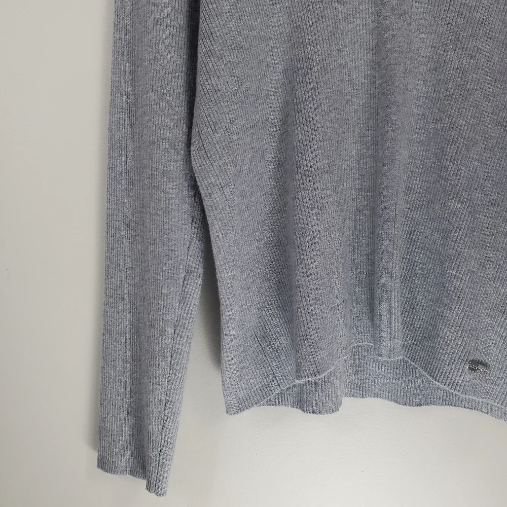 Calvin Klein Size L Gray Ribbed Knit V-Neck Polo Collar Long Sleeve Sweater
